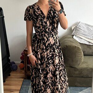 Black and brown printed wrap dress